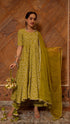 Pomcha Jaipur Bandhej Mehendi Green Cotton Anarkali Set